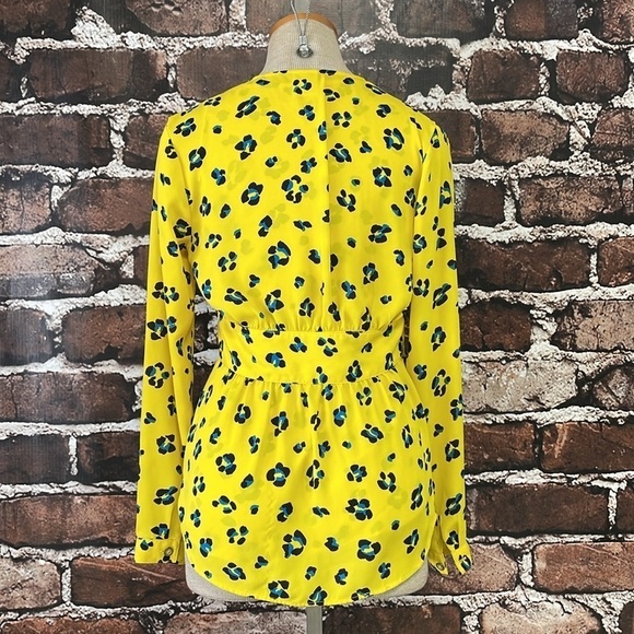 Cabi Blouse Women's XS Extra Small Yellow Leopard Print Sunny Tie Wrap Peplum - Picture 10 of 14